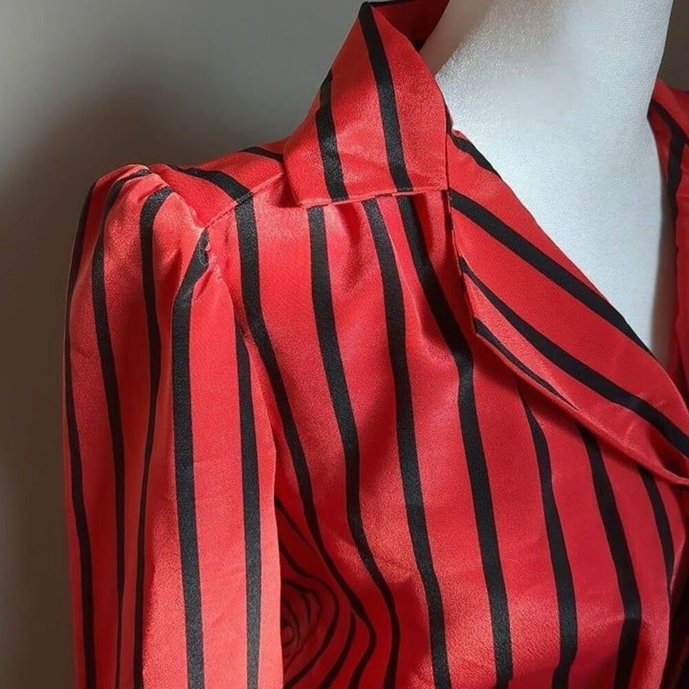 Vintage 70s Cora's Closet Midi Dress Red Stripe Secretary Size Petite Medium - Picture 6 of 11